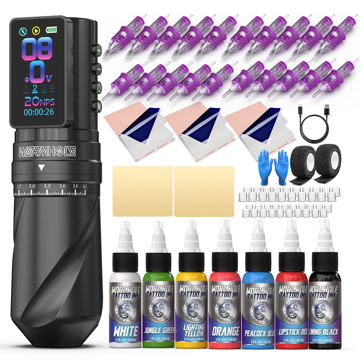 Wormhole Tattoo Kit –7 Adjustable Stroke & LED Display