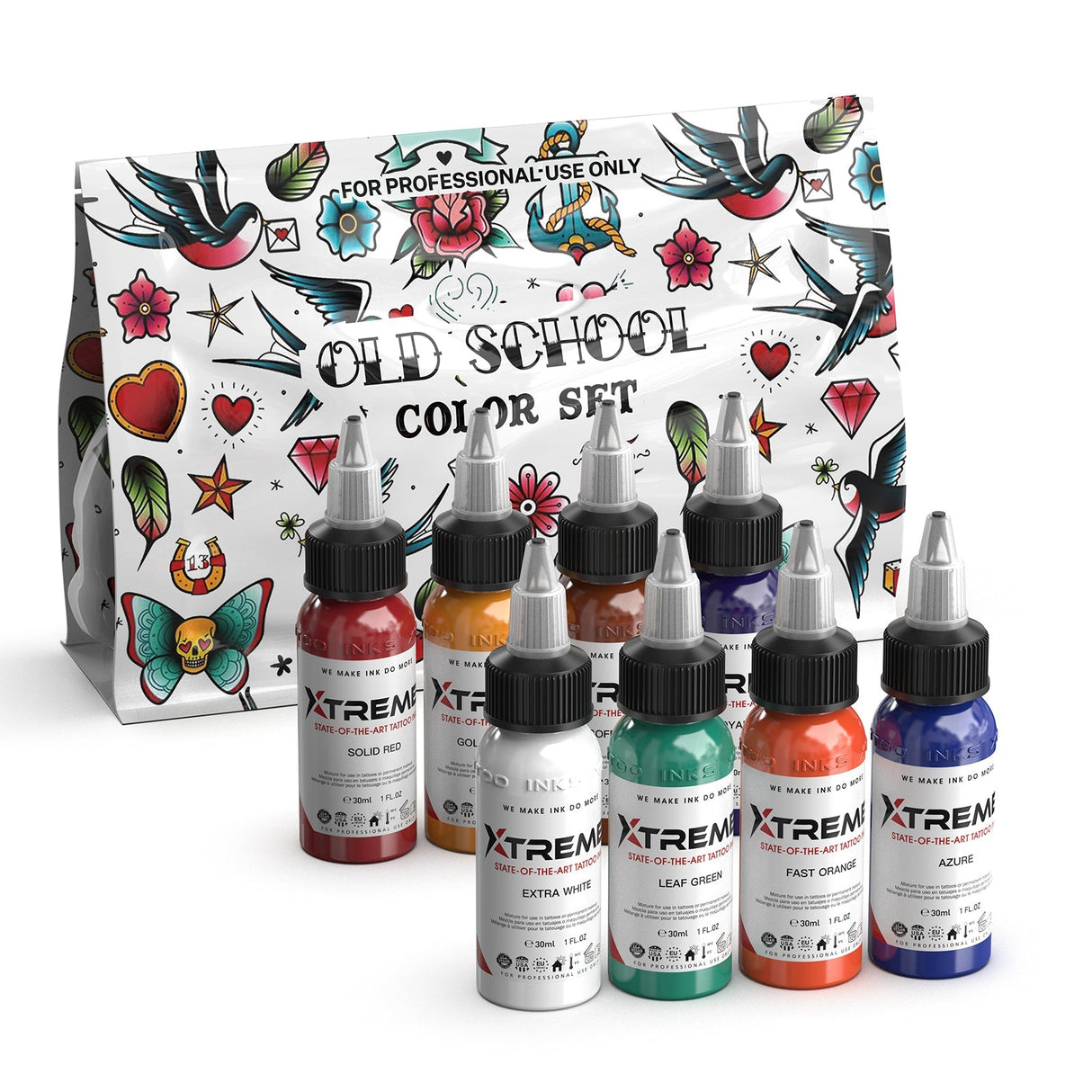 Xtreme Tattoo Ink Set - Old School Color Set (8 Colors, 1 OZ)