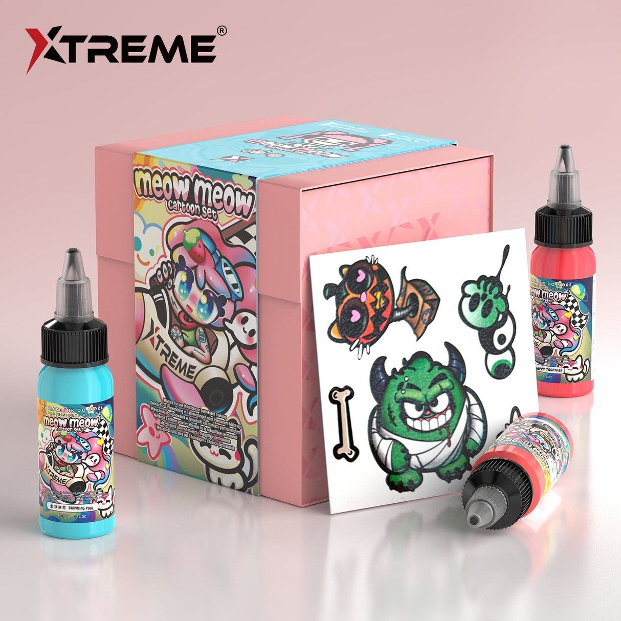 Xtreme Ink-Meow Meow Cartoon Set | Signature Tattoo Ink Colors
