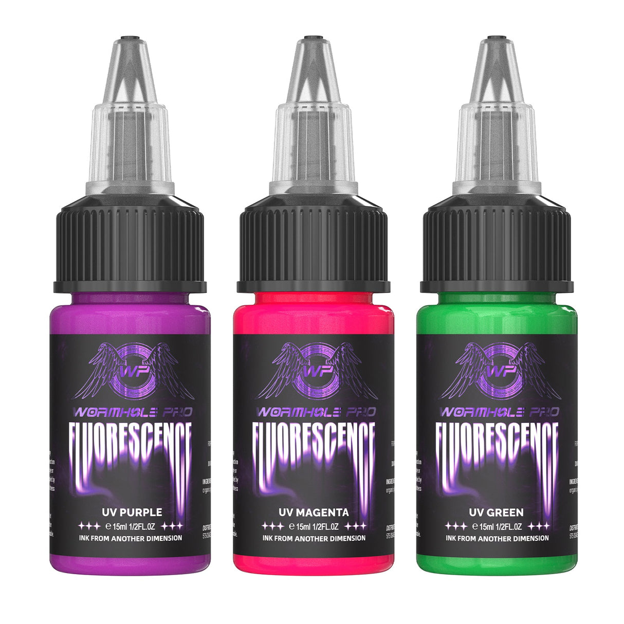 Wormhole Pro UV Ink Trio 15ml – Green, Purple & Magenta Glow Set