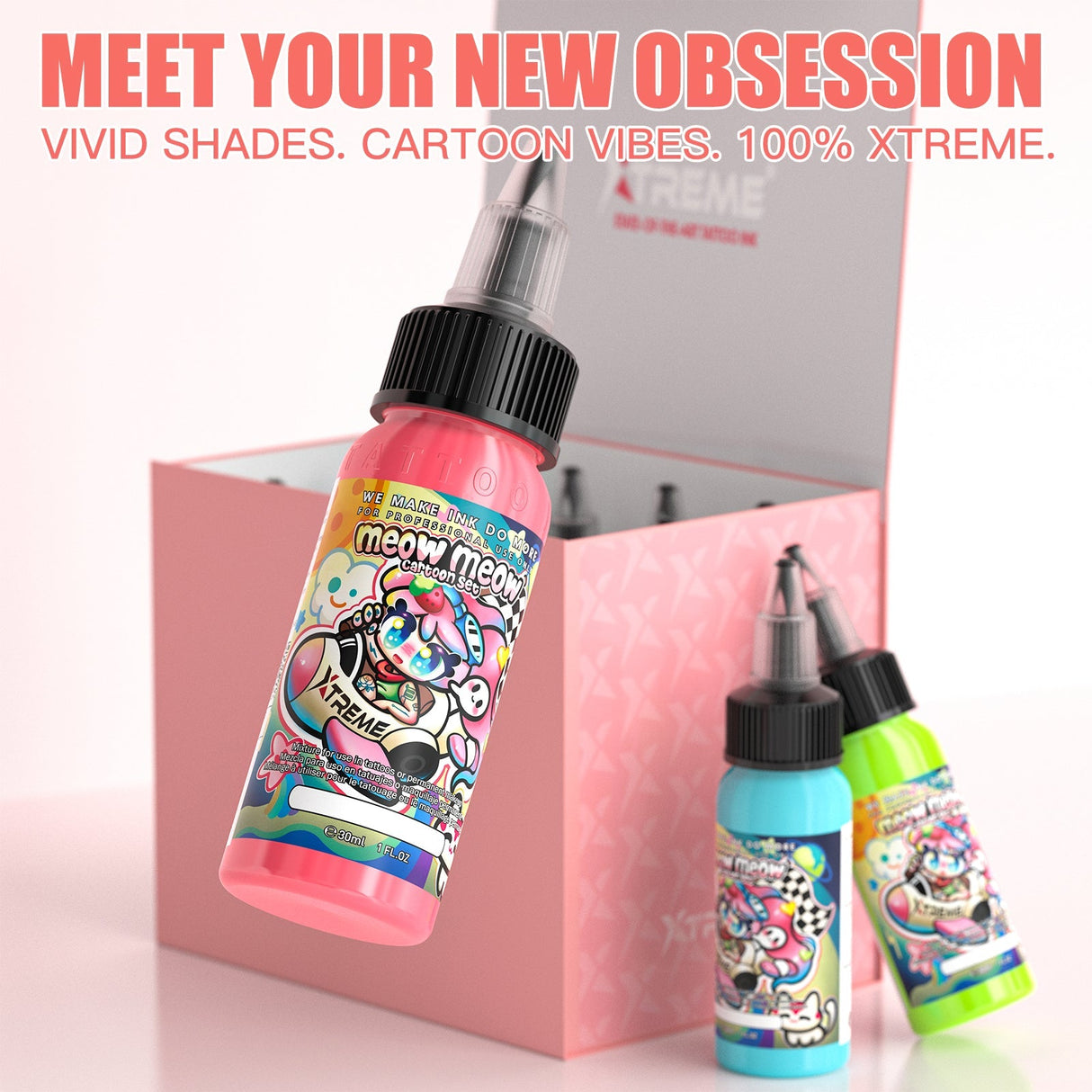 Xtreme Ink-Meow Meow Cartoon Set | Signature Tattoo Ink Colors