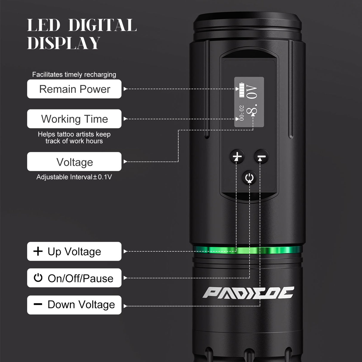 Wireless Tattoo Kit LED Display – 1600mAh Battery, Rotary Tattoo Pen