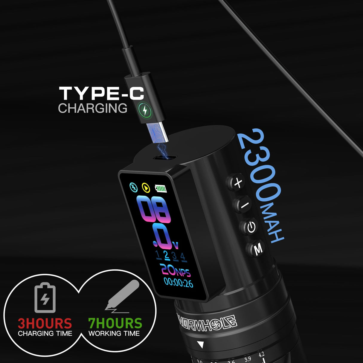 Wormhole Tattoo Kit –7 Adjustable Stroke & LED Display