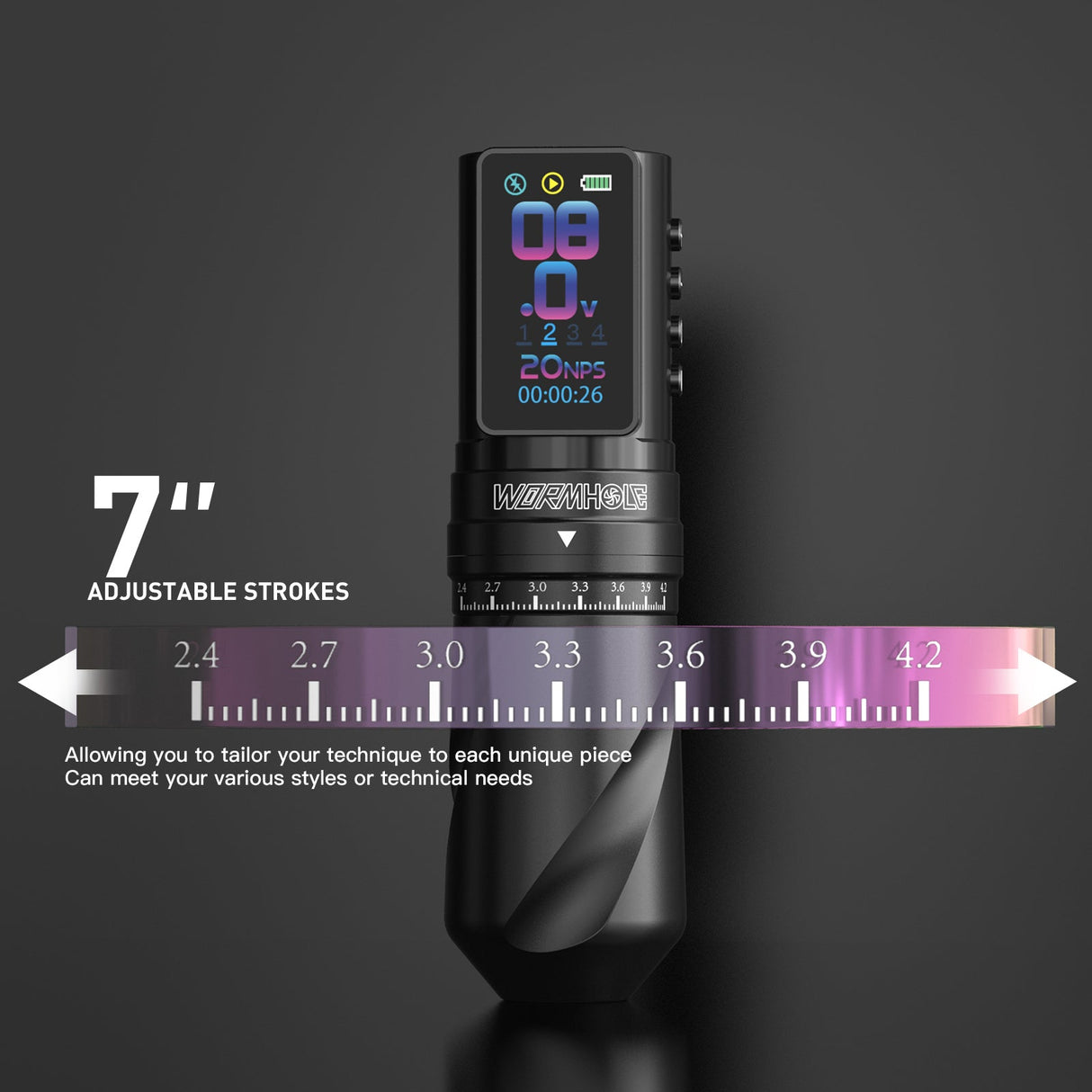 Wormhole Tattoo Kit –7 Adjustable Stroke & LED Display