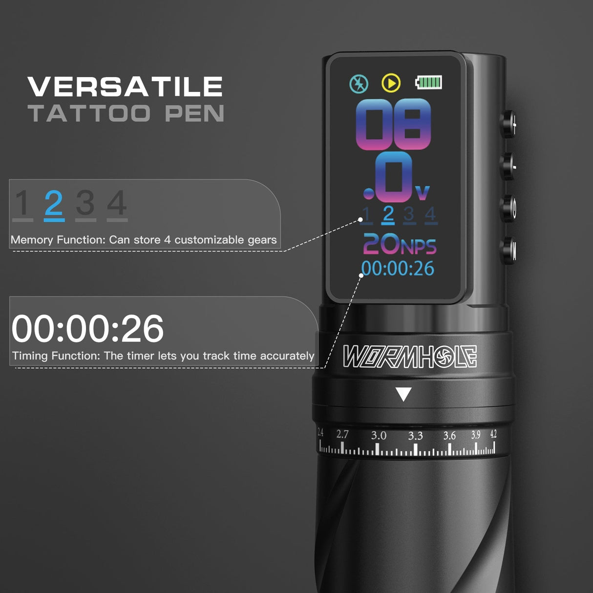 Wormhole Tattoo Kit –7 Adjustable Stroke & LED Display