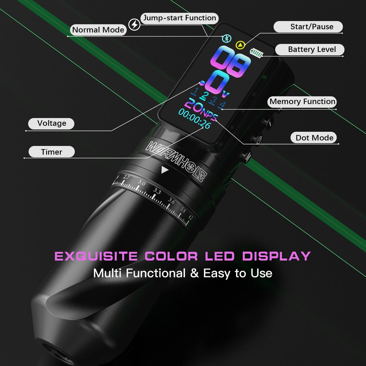 Wormhole Tattoo Kit –7 Adjustable Stroke & LED Display