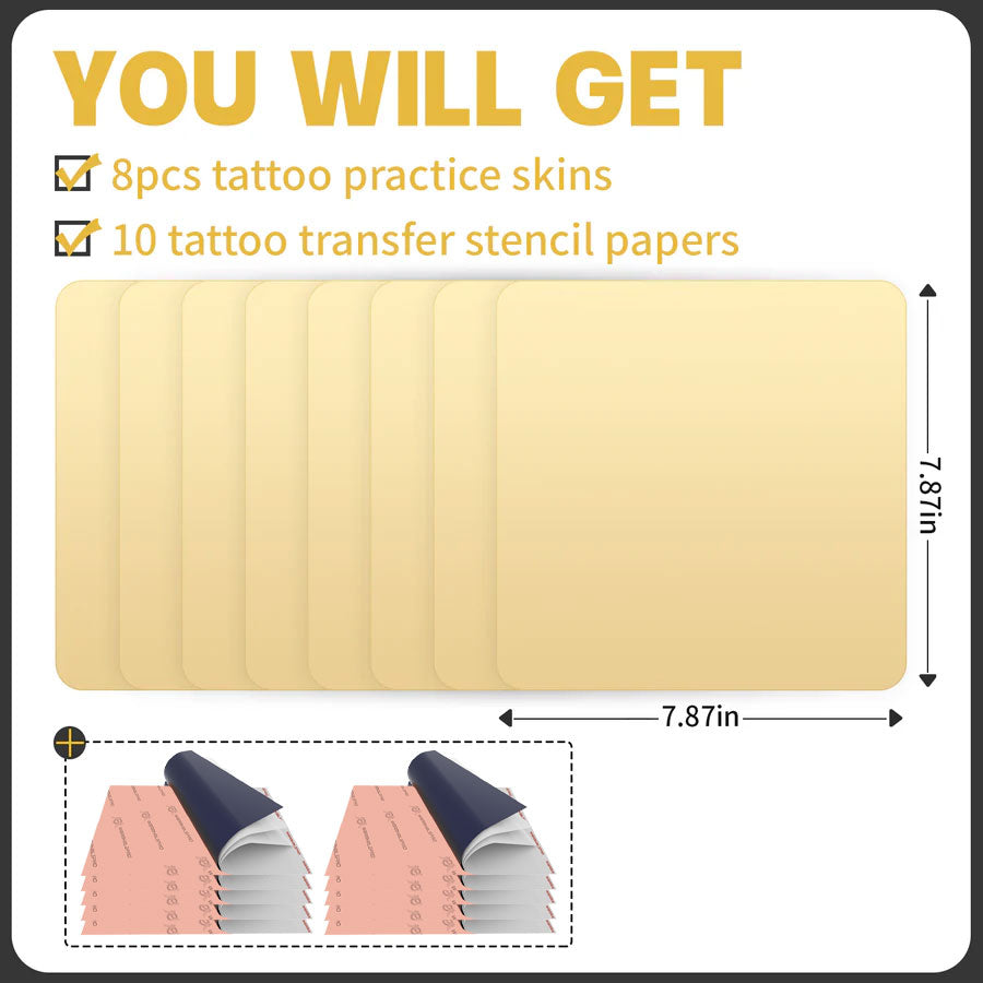 8*Tattoo Practice Skin 3MM with 10 WormholePro Transfer Stencil Paper
