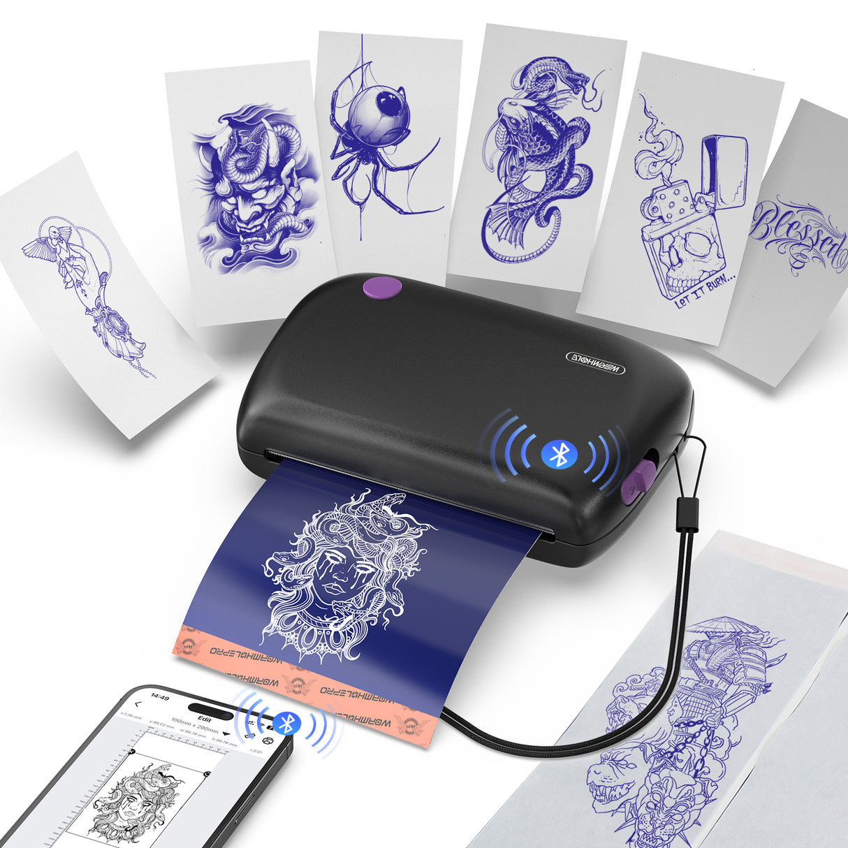 Wormhole Mini Tattoo Stencil Printer with Bluetooth