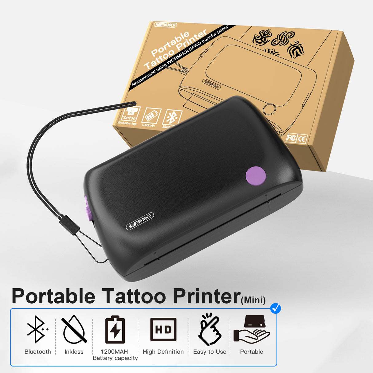 Wormhole Mini Tattoo Stencil Printer with Bluetooth