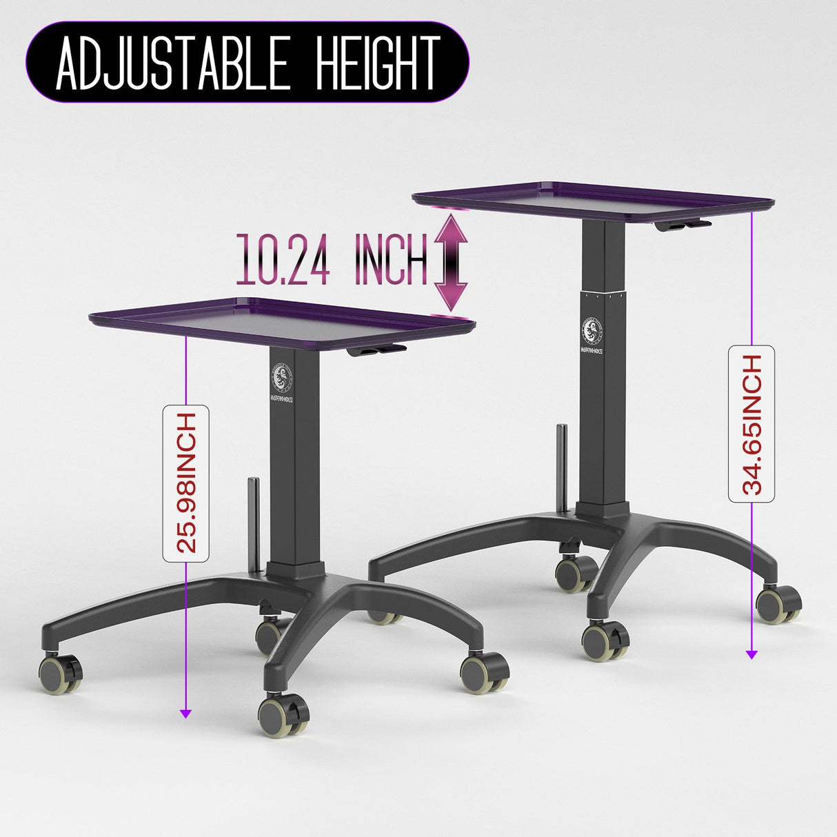 Wormhole Tattoo Tray Table with Wheels – Manual Adjustable Height (Purple)