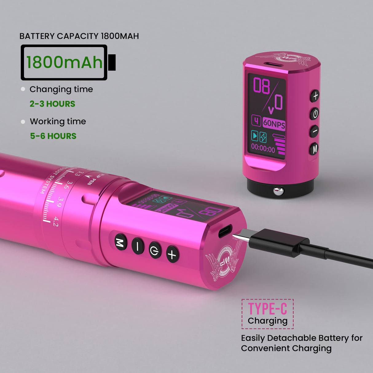 Professional Multi-functional Wireless Tattoo Pen with 7 Stroke | WormholePRO Virgo