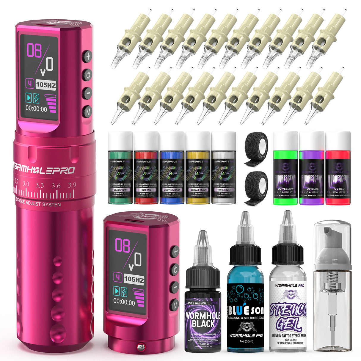 Wormhole Pro Virgo Wireless Tattoo Kit with UV Ink Colors