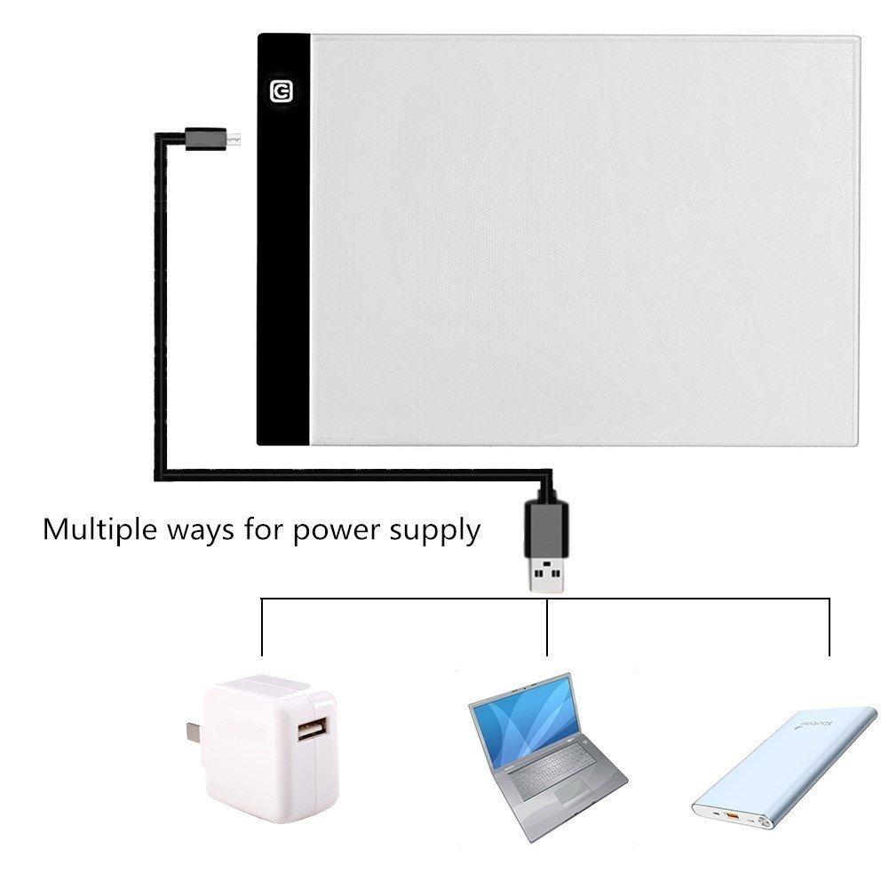 A4 Ultra-Thin LED Tracing Light Box USB Power Cable with Eyesight-Protected 3 Brightness Levels - wormholetattoo