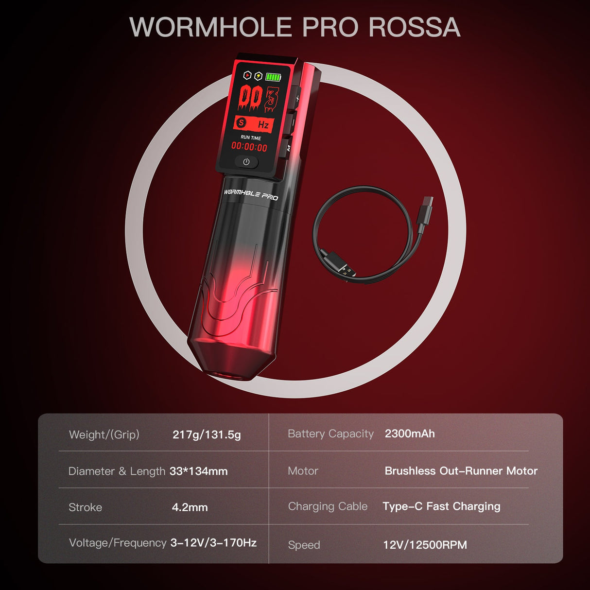 Wormhole Pro Rossa Dual Power & Dual Grip Tattoo Pen