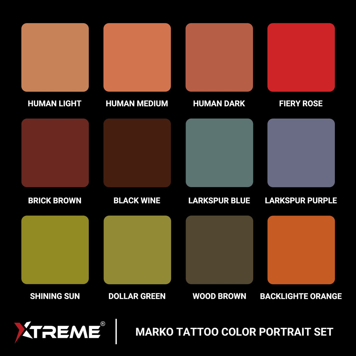 Marko Tattoo Ink Color Portrait Set – 12 Color