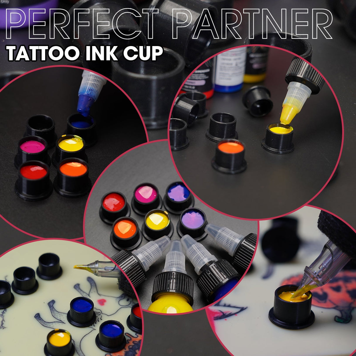 Wormhole Tattoo Silicone Ink Cups with Base – Disposable Self-Stand Ink Caps 100Pcs