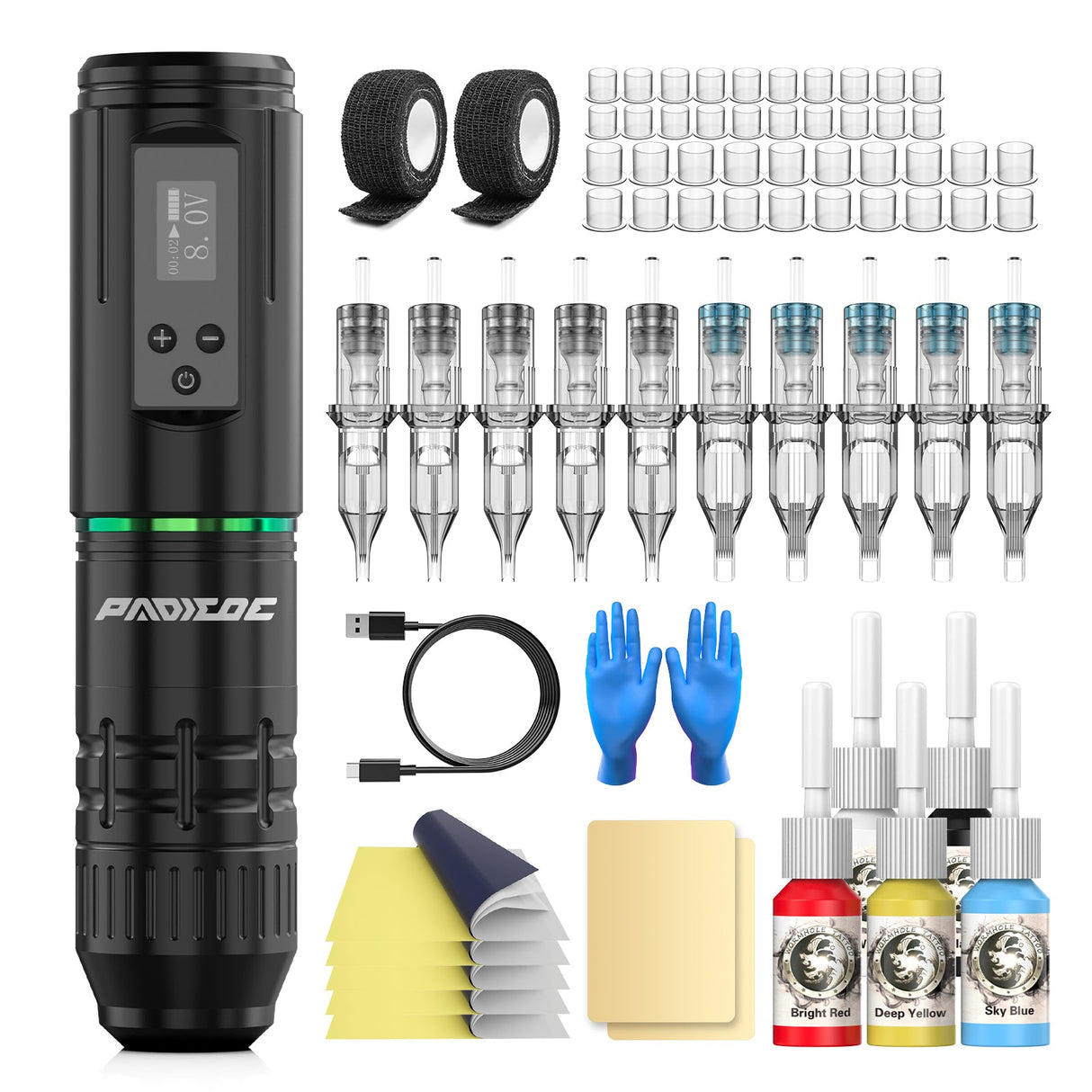 Wireless Tattoo Kit LED Display – 1600mAh Battery, Rotary Tattoo Pen