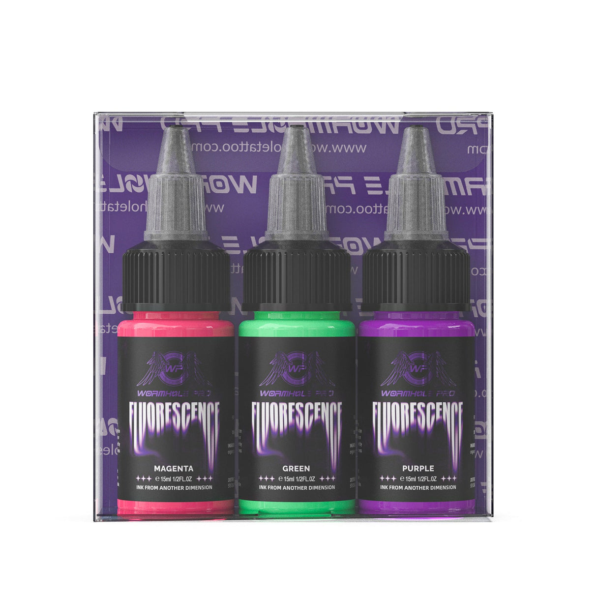 Wormhole Pro UV Ink Trio 15ml – Green, Purple & Magenta Glow Set