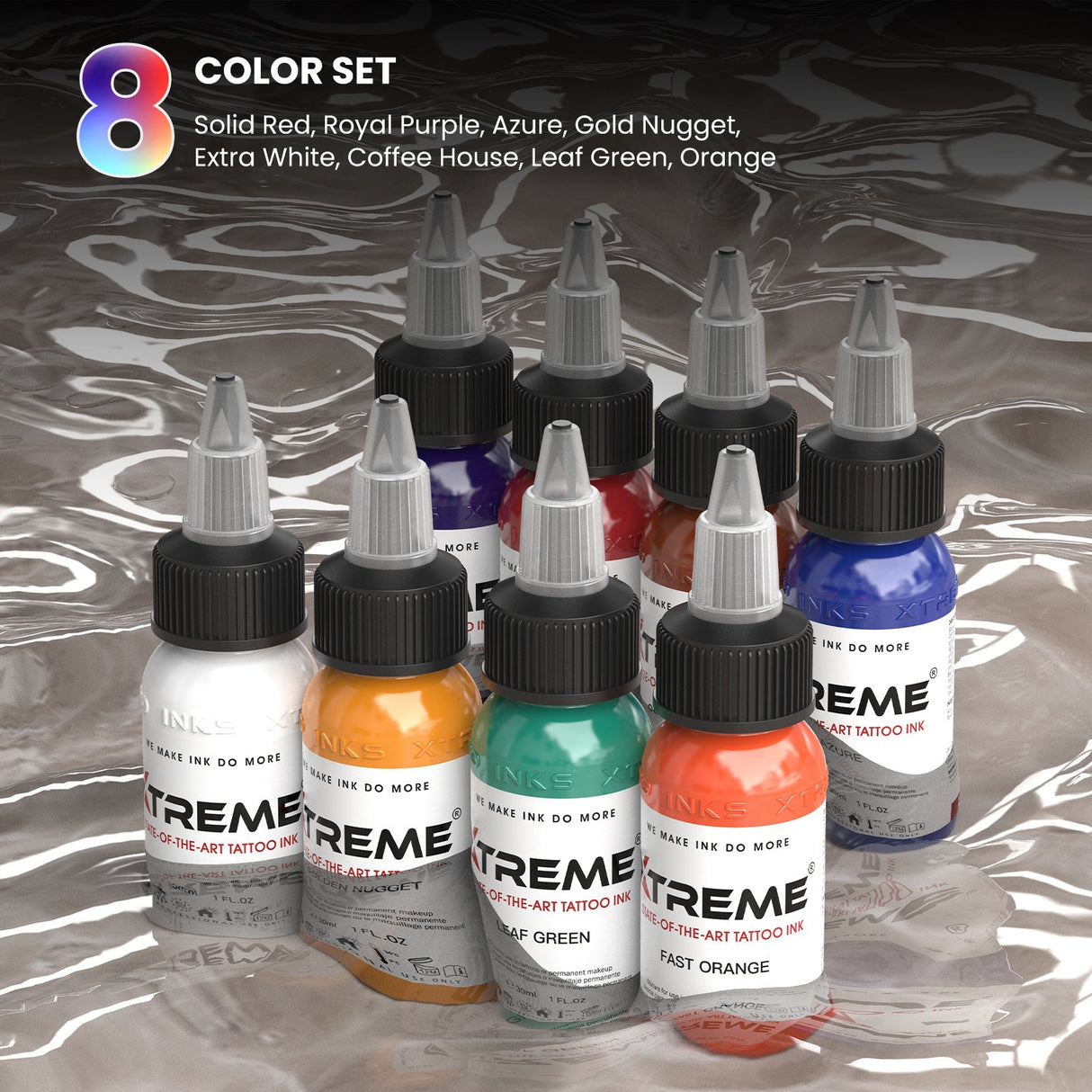 Xtreme Tattoo Ink Set - Old School Color Set (8 Colors, 1 OZ)