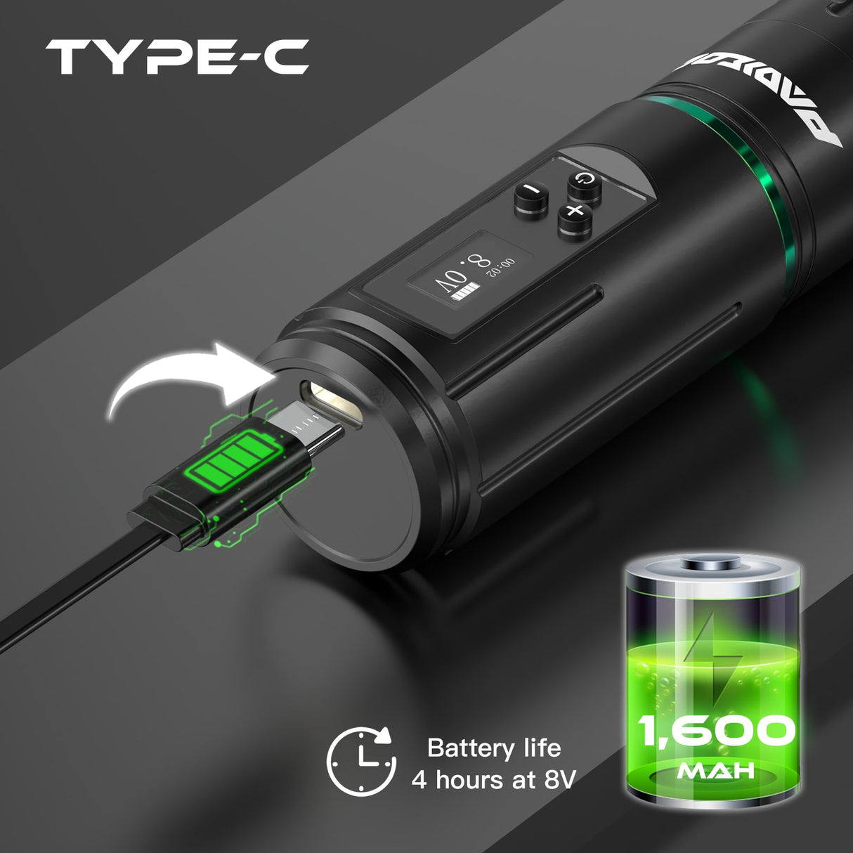 Wireless Tattoo Kit LED Display – 1600mAh Battery, Rotary Tattoo Pen