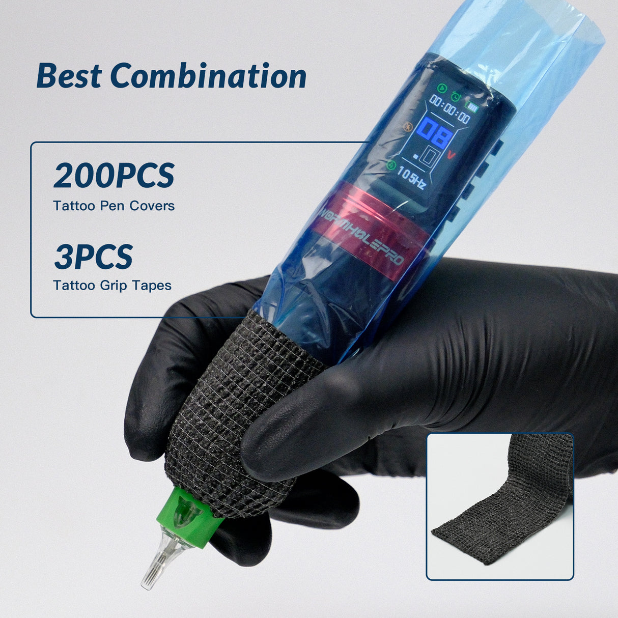 200PCS Disposable Tattoo Machine Covers + 3PCS Grip Tape