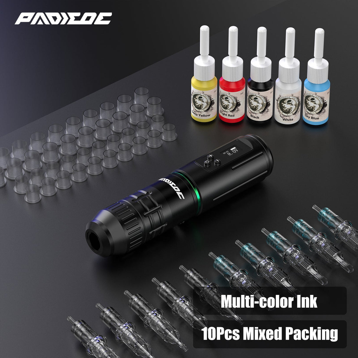 Wireless Tattoo Kit LED Display – 1600mAh Battery, Rotary Tattoo Pen