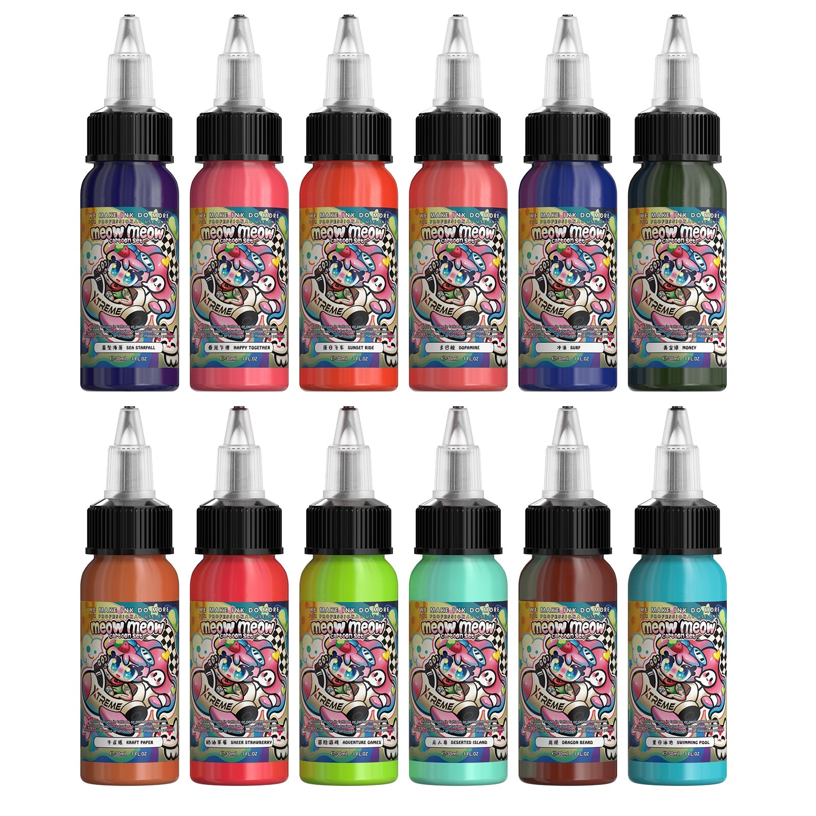 Xtreme Ink-Meow Meow Cartoon Set | Signature Tattoo Ink Colors