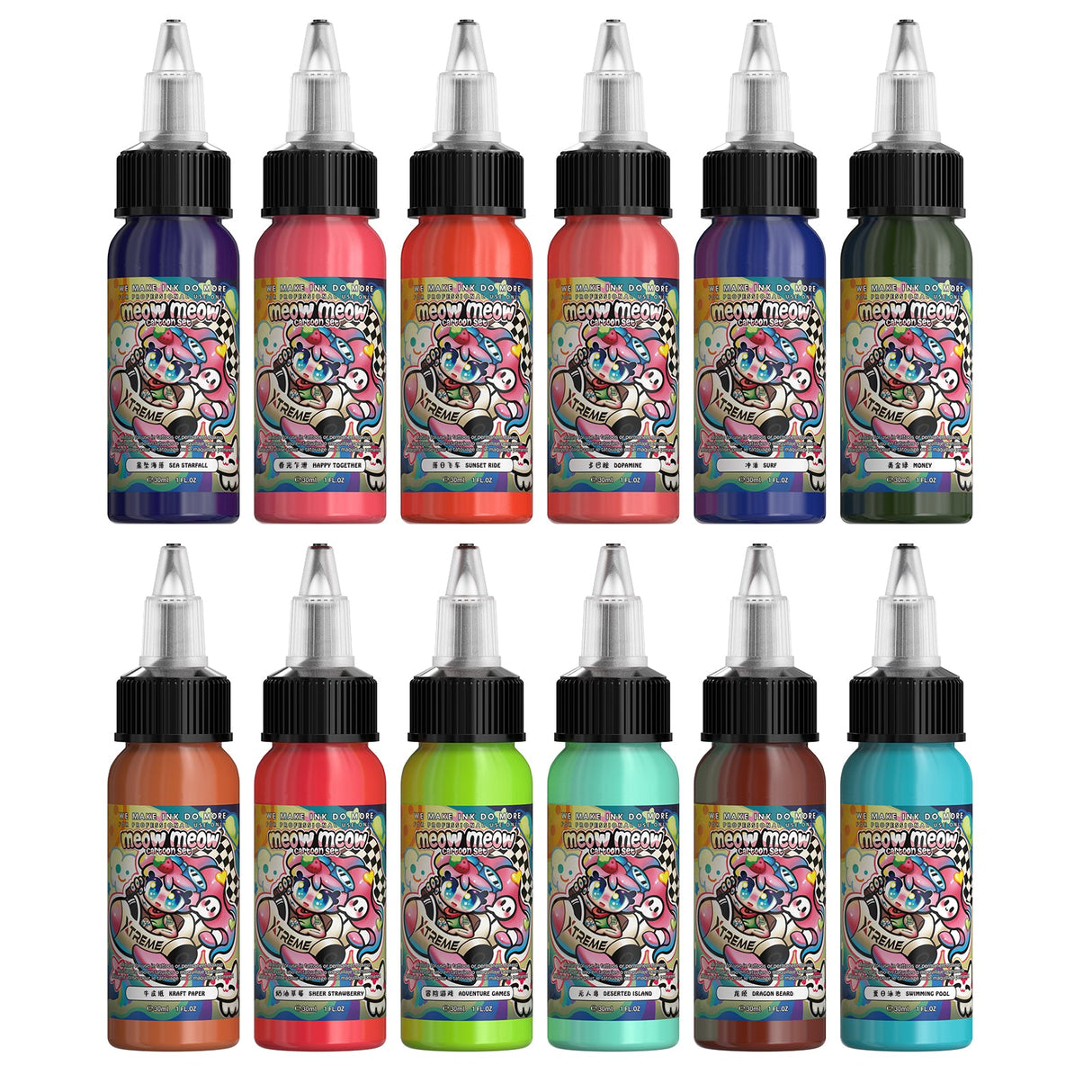 Xtreme Ink-Meow Meow Cartoon Set | Signature Tattoo Ink Colors
