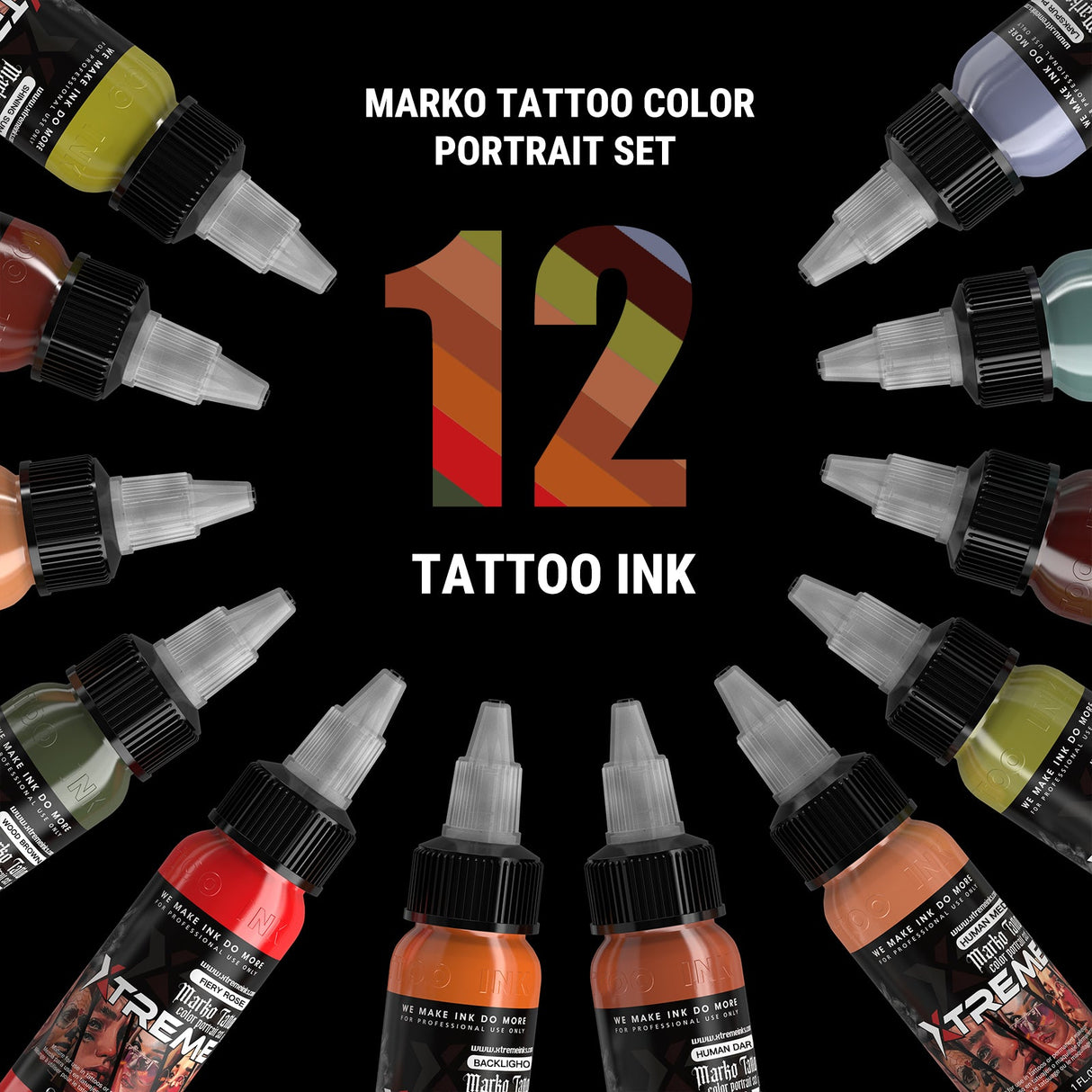 Marko Tattoo Ink Color Portrait Set – 12 Color
