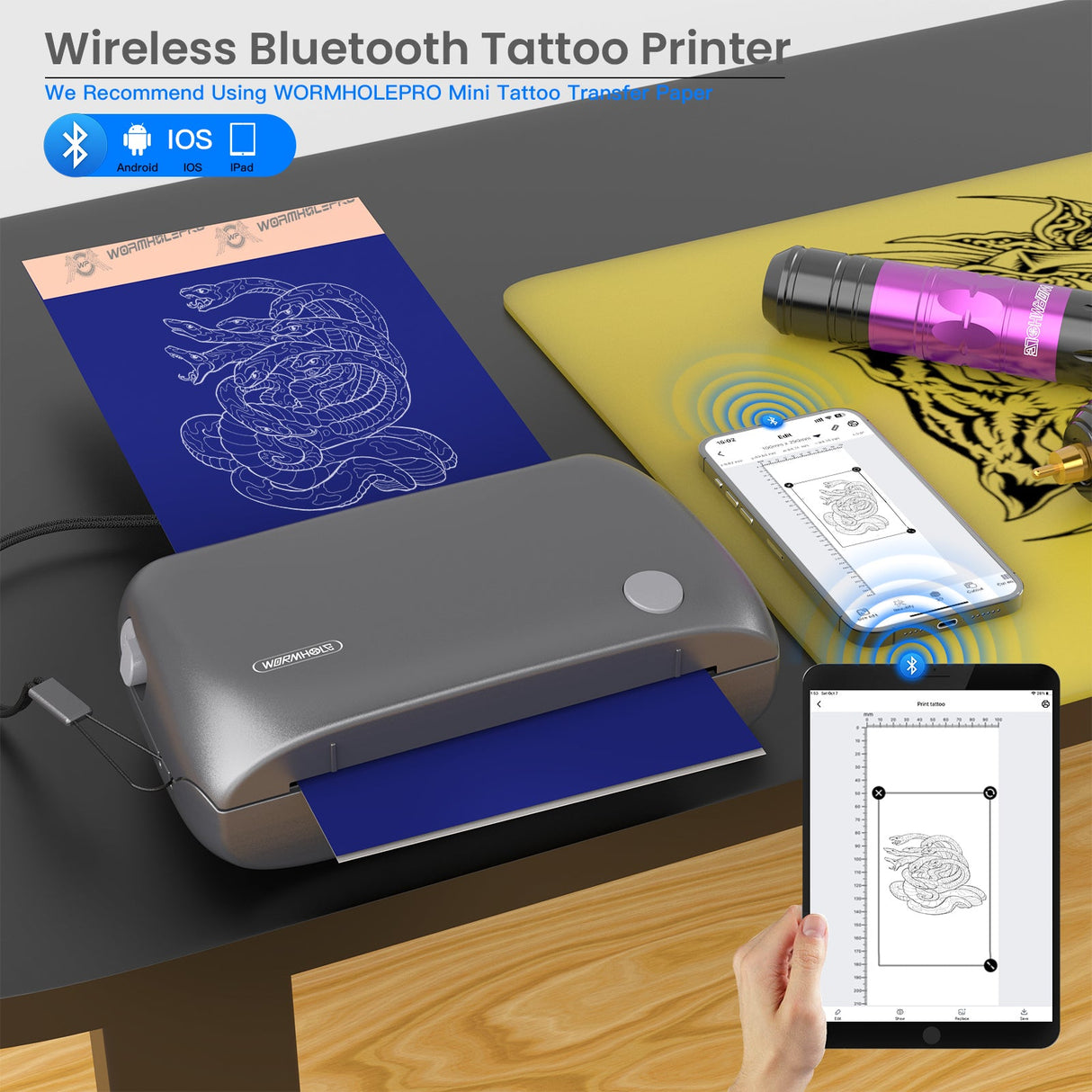 Wormhole Mini Tattoo Stencil Printer with Bluetooth (Grey)