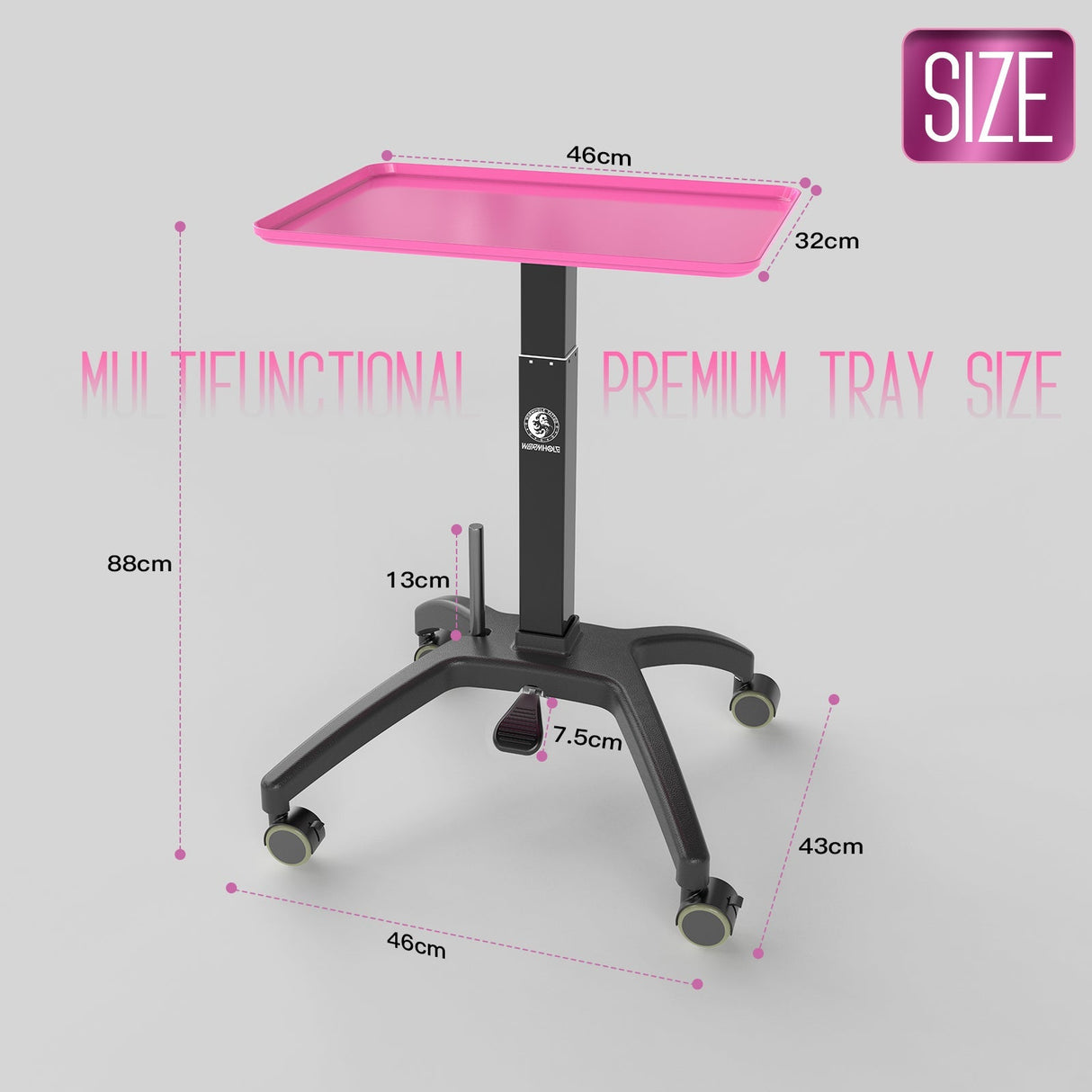 Wormhole Tattoo Tray Table with Wheels – Adjustable Height Trolley