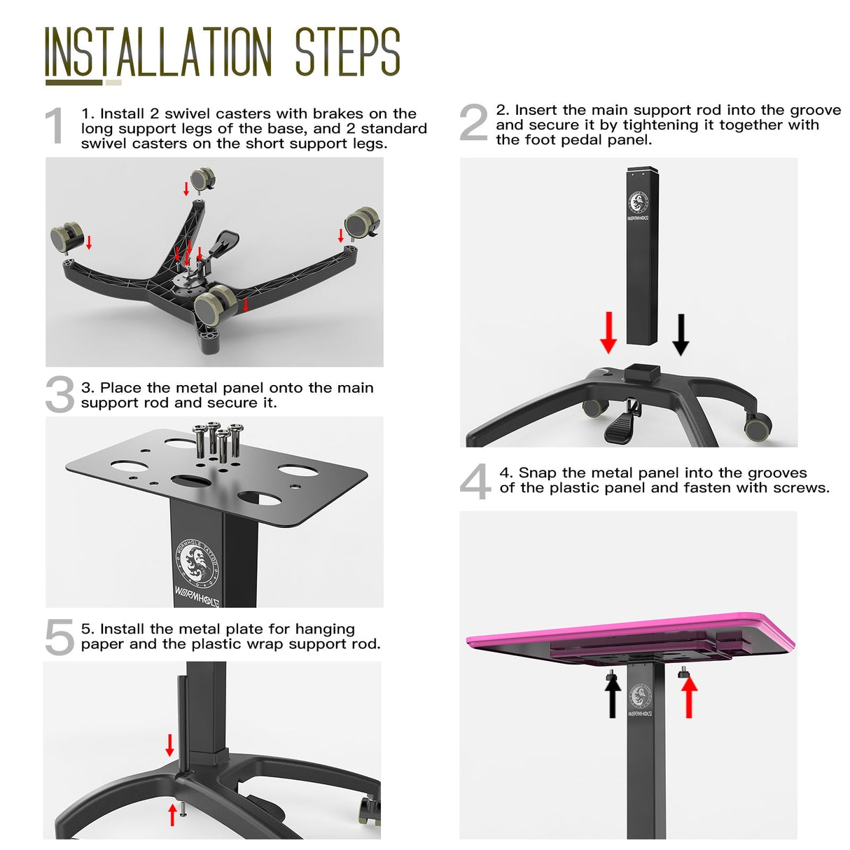 Wormhole Tattoo Tray Table with Wheels – Adjustable Height Trolley