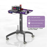Wormhole Tattoo Tray Table with Wheels – Manual Adjustable Height (Purple)
