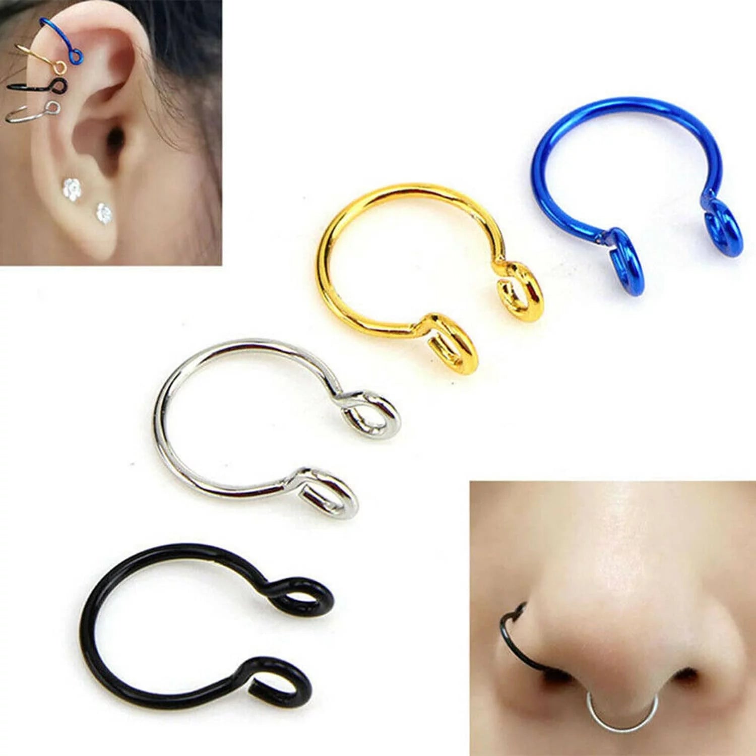 Fake Nose Ring Hoop Faux Septum Rings 20g 316L Stainless Steel Non Piercing  Clip On Nose Hoop Rings Faux Body Piercing Jewelry, Metal : Buy Online at  Best Price in KSA -
