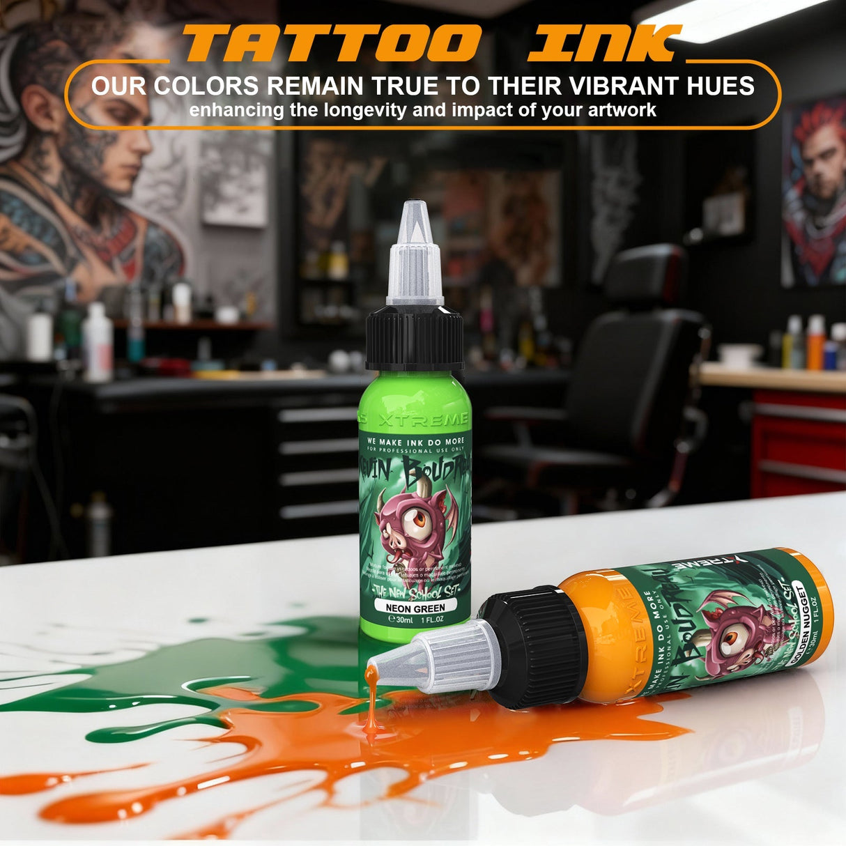Xtreme Tattoo Ink Kit - New School Style Tattoo Ink Set (10 Colors, 1 OZ)