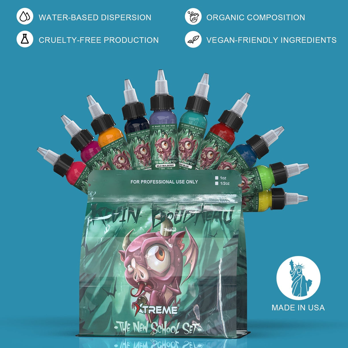 Xtreme Tattoo Ink Kit - New School Style Tattoo Ink Set (10 Colors, 1 OZ)