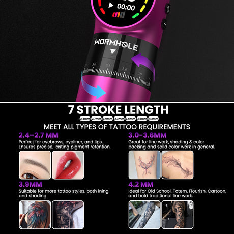Wormhole Wireless Tattoo Pen Kit – Adjustable Stroke Rotary Tattoo Machine Dual Batteries