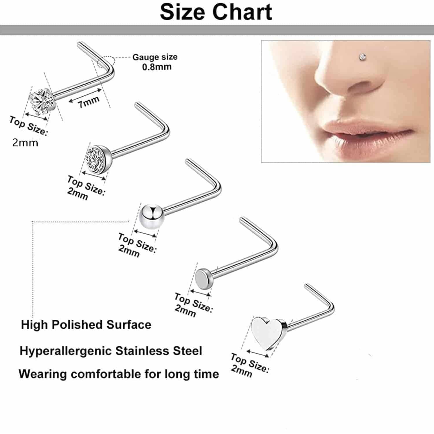 18pcs Nose Studs Rings Hoop Set, Surgical Steel Nose Studs Nose Screw Nose  Hoop Rings Cz Nose Piercing Jewelry For Women Men | Fruugo NO