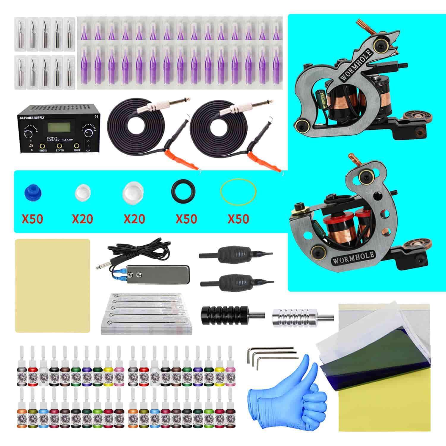 Solong Tattoo Kit Rotary Machine Pen 20pcs Needle Cartridges 8 Inks Digital  Power Supply Professional EK129-